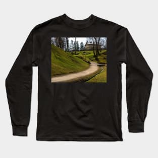 Countryside old wooden house on green hill Long Sleeve T-Shirt